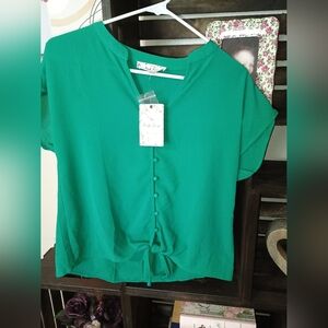 Pink Rose Green Blouse